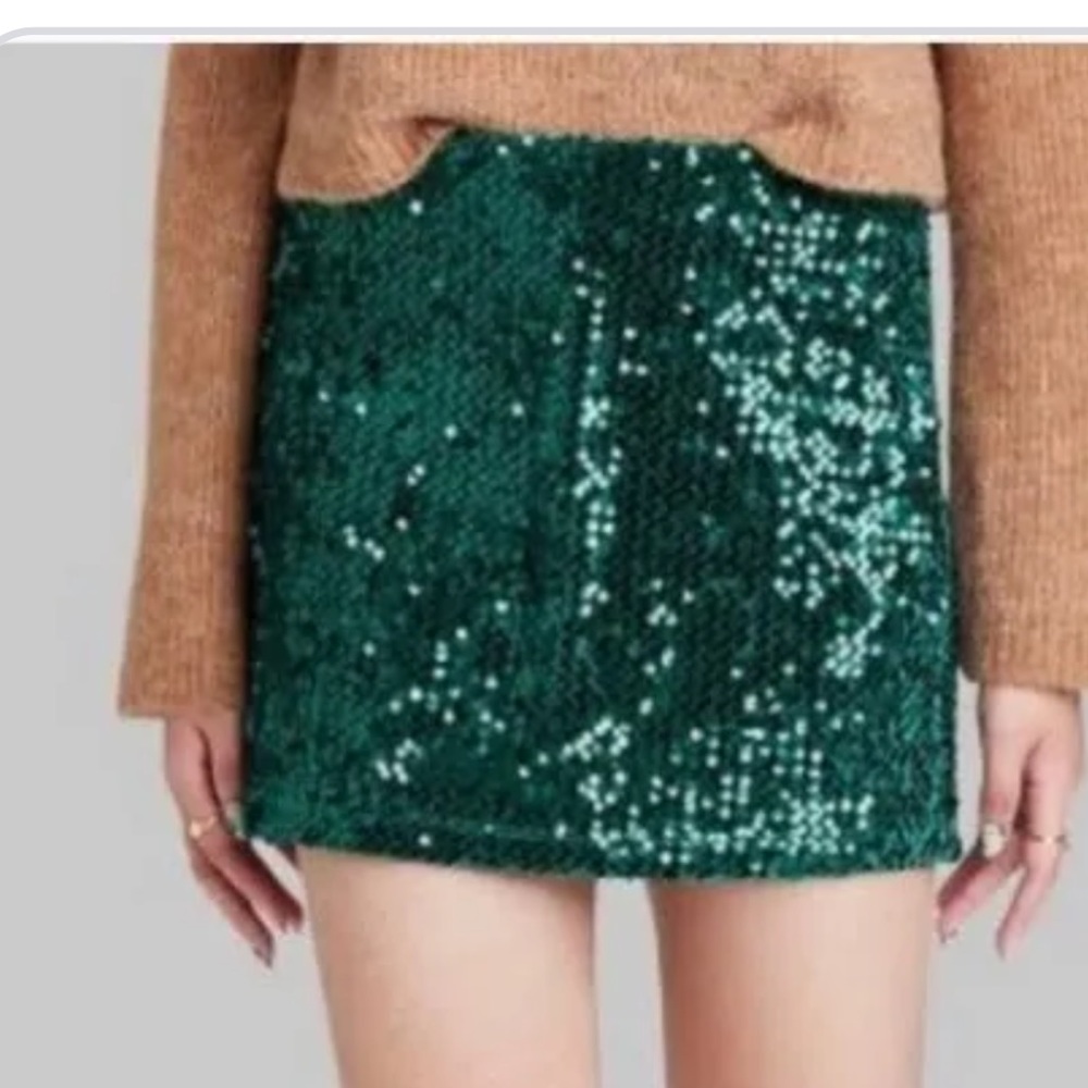 Wild Fable Green Sequin Mini Skirt